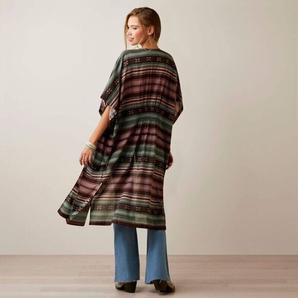 Ariat Duster Serape Womens M/L Striped‎ Southwestern Kimono Jacket Top Cardigan - Picture 2 of 10